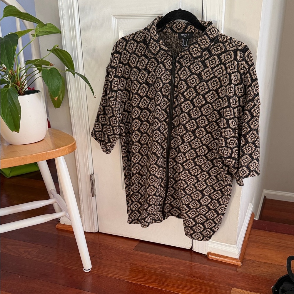 Forever 21 Men's Black & Cream Knit Zip Jacket